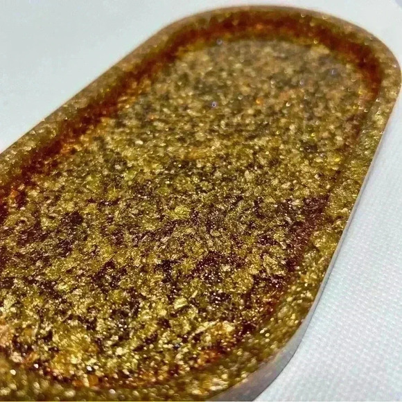 Hand Crafted Golden Sparkle Mauve Pink Base Resin Trinklet Tray - Picture 3 of 4